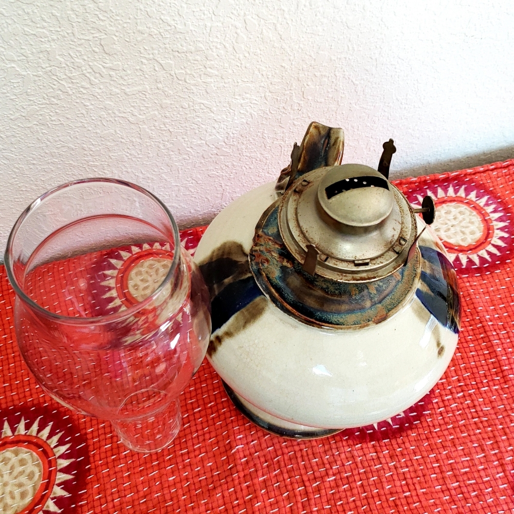 Vintage Studio Pottery Large Hurricane Lamp Beautiful Handmade glazed pottery - Picture 6 of 12